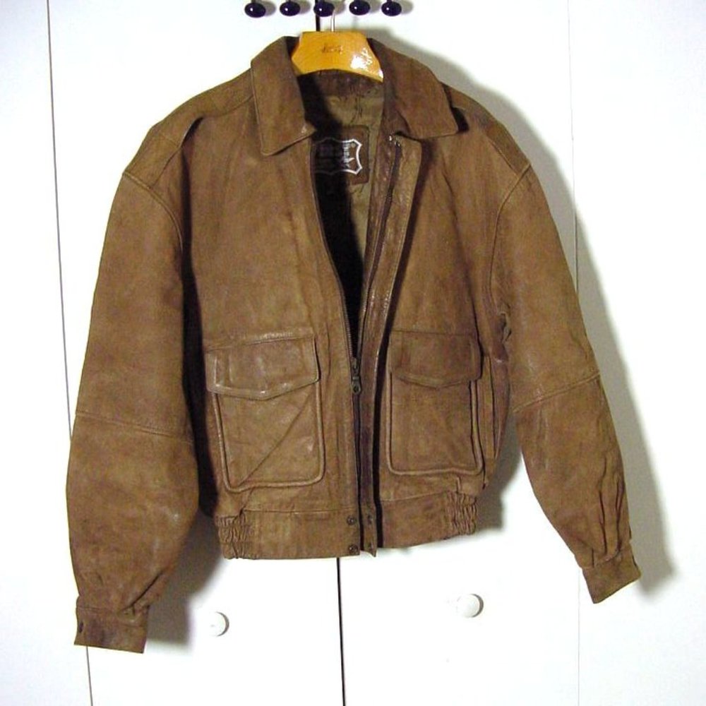 Vtg 90's First Genuine Leather Light Brown Bomber Jacket Sz M